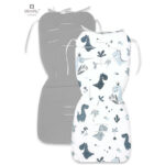 Saltea pentru cărucior, reversibilă, 78 x 34 cm, din catifea și bumbac, MimiNu, Dino Granat/Gray