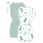 Saltea pentru cărucior, reversibilă, 78 x 34 cm, din catifea și bumbac, MimiNu, Dino Mint/Cold mint