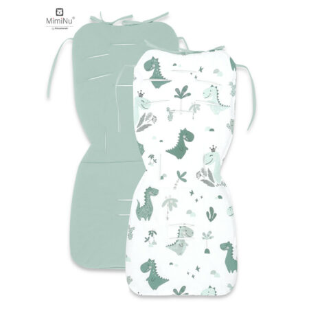 Saltea pentru cărucior, reversibilă, 78 x 34 cm, din catifea și bumbac, MimiNu, Dino Mint/Cold mint