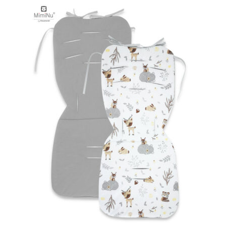 Saltea pentru cărucior, reversibilă, 78 x 34 cm, din catifea și bumbac, MimiNu, Forest Friends Beige/Gray