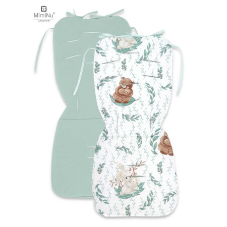 Saltea pentru cărucior, reversibilă, 78 x 34 cm, din catifea și bumbac, MimiNu, Lulu Natural/Cold Mint
