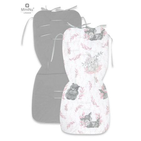 Saltea pentru cărucior, reversibilă, 78 x 34 cm, din catifea și bumbac, MimiNu, Lulu Rose/Gray