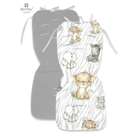 Saltea pentru cărucior, reversibilă, 78 x 34 cm, din catifea și bumbac, MimiNu, Safari Natural/Gray