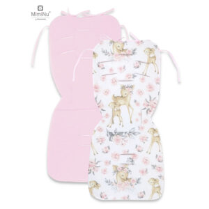 Saltea pentru cărucior, reversibilă, 78 x 34 cm, din catifea și bumbac, MimiNu, Sweet Deer Pink/Pink