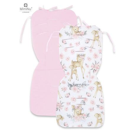 Saltea pentru cărucior, reversibilă, 78 x 34 cm, din catifea și bumbac, MimiNu, Sweet Deer Pink/Pink