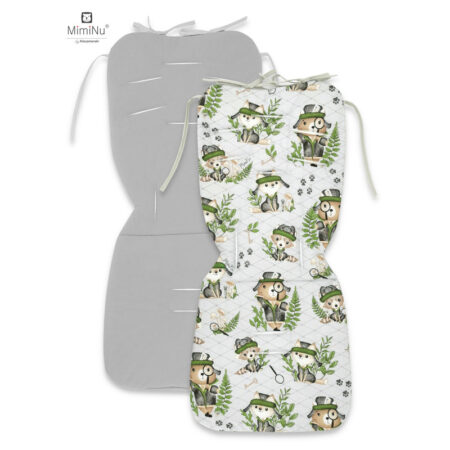 Saltea pentru cărucior, reversibilă, 78 x 34 cm, din catifea și bumbac, MimiNu, Minky Detective Natural