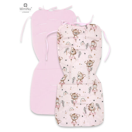 Saltea pentru cărucior, reversibilă, 78 x 34 cm, din catifea și bumbac, MimiNu, Minky Little Ballerina Pink