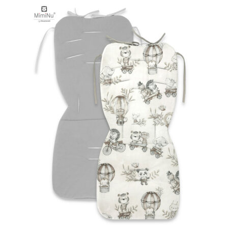 Saltea pentru cărucior, reversibilă, 78 x 34 cm, din catifea și bumbac, MimiNu, Zoo on Bikes Beige