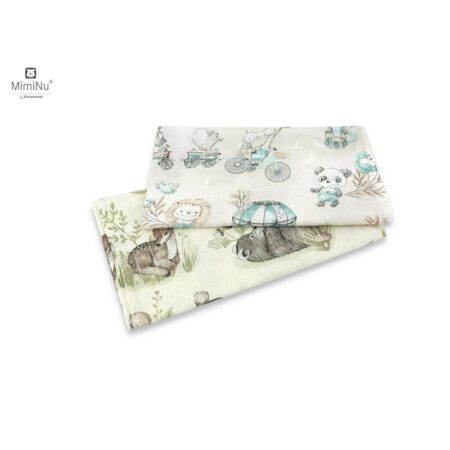 Set scutece 2 piese, tetra refolosibile, din bumbac, 70x80 cm, MimiNu, Zoo on bike Nugat și Calm Forest Natural