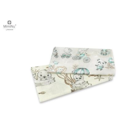 Set scutece 2 piese, tetra refolosibile, din bumbac, 70x80 cm, MimiNu, Zoo on bike Nugat și Seal Beige