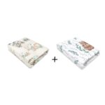 Set 2 cearceafuri cu elastic, MimiNu, 90 x 40 cm, Zoo on Bikes Nugat and Lulu Natural
