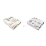 Set 2 cearceafuri cu elastic, MimiNu, 90 x 40 cm, Zoo on Bikes Nugat and Parachutes Albastru