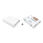 Set 2 cearceafuri cu elastic, MimiNu, 90 x 50 cm, Alb și Lulu Natural