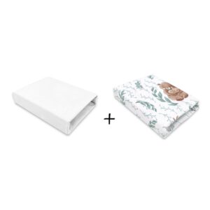 Set 2 cearceafuri cu elastic, MimiNu, 90 x 50 cm, Alb și Lulu Natural