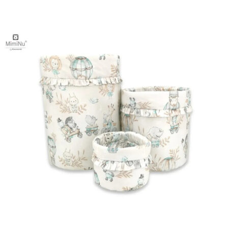 Set 3 cutii depozitare rotunde, dimensiuni 50x35 cm, 35x30 cm, 19x23 cm, MimiNu, Zoo on Bikes Nugat