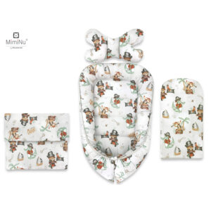 Set Babynest 4 în 1 Babynest, Saltea, Păturică și Pernă MimiNu, Pirates Natural