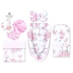 Set Babynest 4 în 1 Babynest, Saltea, Păturică și Pernă MimiNu, Peonie Pink