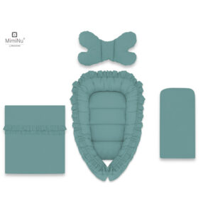 Set babynest 4 piese cu păturică, salteluță și pernă, Colecția Royal, MimiNu, Nepal Green