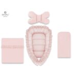 Set babynest 4 piese cu păturică, salteluță și pernă, Colecția Royal, MimiNu, Powder Pink