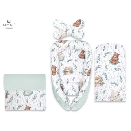 Set babynest 4 piese cu păturică, salteluță și pernă, Colecția Royal, MimiNu, Lulu Natural