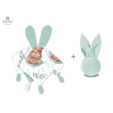 Set jucărie de pluș+ Jucărie zornăitoare Mini Bunny, MimiNu, Lulu Natural/Mentă