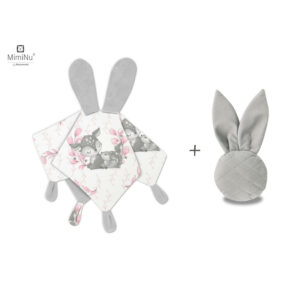 Set jucărie de pluș+ Jucărie zornăitoare Mini Bunny, MimiNu, Lulu Roz/Gri