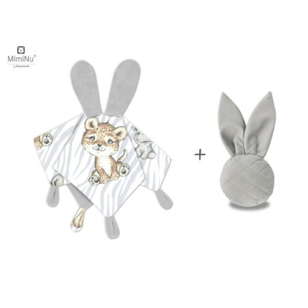 Set jucărie de pluș+ Jucărie zornăitoare Mini Bunny, MimiNu, Safari Natural/Gri