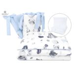 Lenjerie pătuț cu 5 piese, pentru pat 120x60 cm, cu pilotă și pernă, MimiNu, Baby Shower Blue