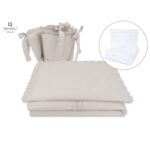 Lenjerie pătuț 5 piese cu pilotă, pernă și apărătoare laterală din bumbac, 120×60 cm, MimiNu, Colectia Royal, Beige