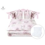 Lenjerie pătuț cu 6 piese, pentru pat 120×60 cm, cu pilotă, pernă și 2 apărători laterale, MimiNu, Awesome Bunnies