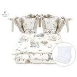 Lenjerie pătuț cu 6 piese pentru pat 120×60 cm, cu pilotă și pernă, apărători laterale, Bumbac, MimiNu, Seal Beige