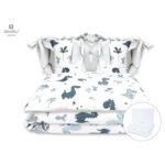 Lenjerie pătuț cu 6 piese, pentru pat 120×60 cm, cu pilotă, pernă și 2 apărători laterale, MimiNu, Dino Granat