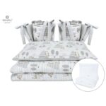 Lenjerie pătuț cu 6 piese pentru pat 120×60 cm, cu pilotă și pernă, apărători laterale, Bumbac, MimiNu, Forest