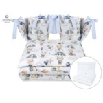 Lenjerie pătuț cu 6 piese, pentru pat 120×60 cm, cu pilotă, pernă și 2 apărători laterale, MimiNu, Parachutes Blue