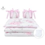 Lenjerie pătuț cu 6 piese pentru pat 120×60 cm, cu pilotă și pernă, apărători laterale, Bumbac, MimiNu, Peonie Pink