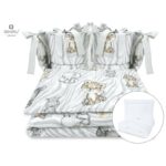 Lenjerie pătuț cu 6 piese pentru pat 120×60 cm, cu pilotă și pernă, apărători laterale, Bumbac, MimiNu, Safari Natural