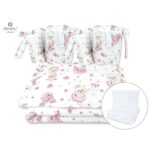 Lenjerie pătuț cu 6 piese pentru pat 120×60 cm, cu pilotă și pernă, apărători laterale, Bumbac, MimiNu, Pink Ballerina