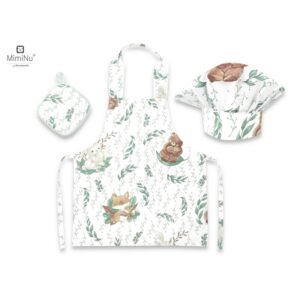 Set micuțul bucătar cu șorț, bonetă reglabilă și prosop bucătărie, Bumbac, +3 ani, MimiNu, Lulu Natural