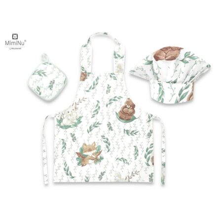 Set micuțul bucătar cu șorț, bonetă reglabilă și prosop bucătărie, Bumbac, +3 ani, MimiNu, Lulu Natural