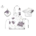 Set micuțul bucătar cu șorț, bonetă reglabilă și prosop bucătărie, Bumbac, +3 ani, MimiNu, Peonie Plum