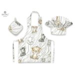 Set micuțul bucătar cu șorț, bonetă reglabilă și prosop bucătărie, Bumbac, +3 ani, MimiNu, Safari Natural