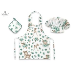 Set micuțul bucătar cu șorț, bonetă reglabilă și prosop bucătărie, Bumbac, +3 ani, MimiNu, Sweet Deer Mint