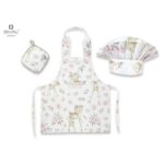 Set micuțul bucătar cu șorț, bonetă reglabilă și prosop bucătărie, Bumbac, +3 ani, MimiNu, Sweet Deer Pink
