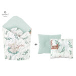 Set păturică de înfășat cu pernă profilată, 75x75 cm, cu două fețe, MimiNu, Lulu Natural