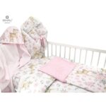 Set bebeluși 6+1 piese, păturică de înfășat, prosop, păturică, cearceaf, față de pernă, husă pilotă și jucărie textilă, MimiNu, Sweet Deer Pink