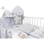 Set bebeluși 6+1 piese, păturică de înfășat, prosop, păturică, cearceaf, față de pernă, husă pilotă și jucărie textilă, MimiNu, Safari Natural