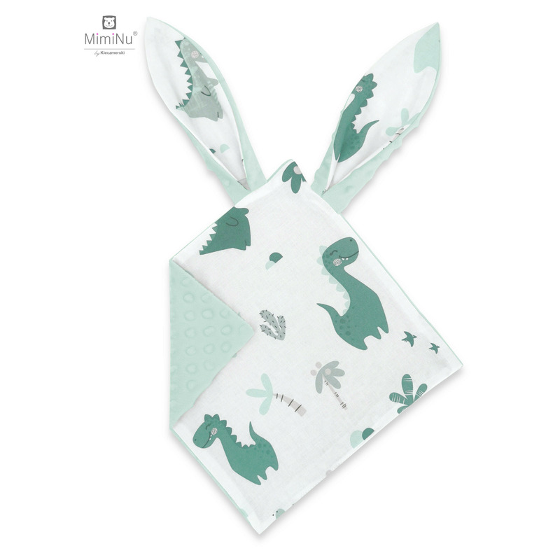 Set bebeluși 6+1 piese, păturică de înfășat, prosop, păturică, cearceaf, față de pernă, husă pilotă și jucărie textilă, MimiNu, Dino Mint - Image 4