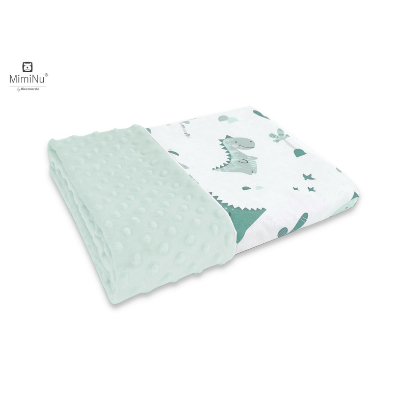 Set bebeluși 6+1 piese, păturică de înfășat, prosop, păturică, cearceaf, față de pernă, husă pilotă și jucărie textilă, MimiNu, Dino Mint - Image 5