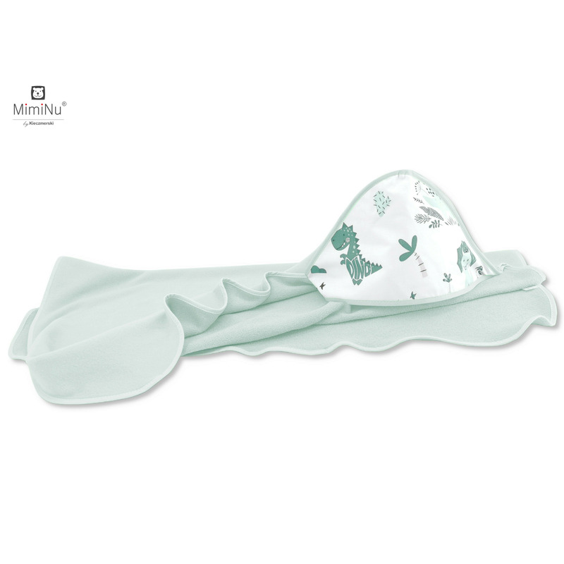Set bebeluși 6+1 piese, păturică de înfășat, prosop, păturică, cearceaf, față de pernă, husă pilotă și jucărie textilă, MimiNu, Dino Mint - Image 6
