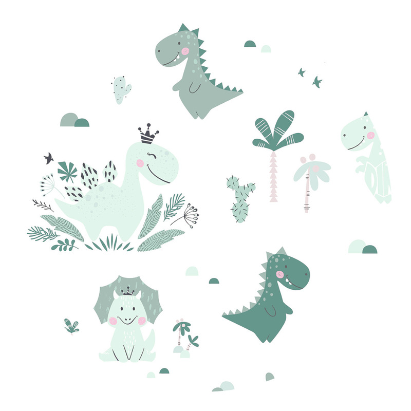 Set bebeluși 6+1 piese, păturică de înfășat, prosop, păturică, cearceaf, față de pernă, husă pilotă și jucărie textilă, MimiNu, Dino Mint - Image 2